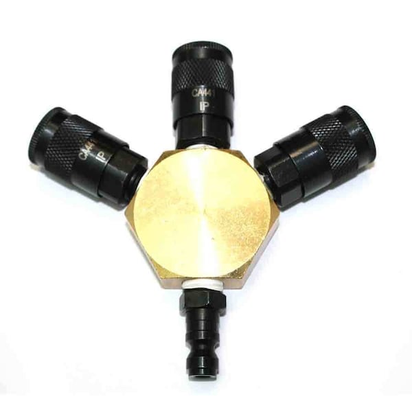 Interstate Pneumatics Flat Hex Manifold with Three 1/4 Inch Steel Automotive Couplers & One 1/4 Inch Steel Plug Kit FPM44R-KA4 - main